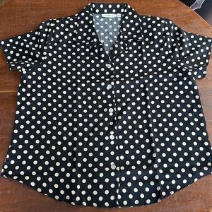NWT Susan Graver Black and Cream Polka Dot Top Size 1X